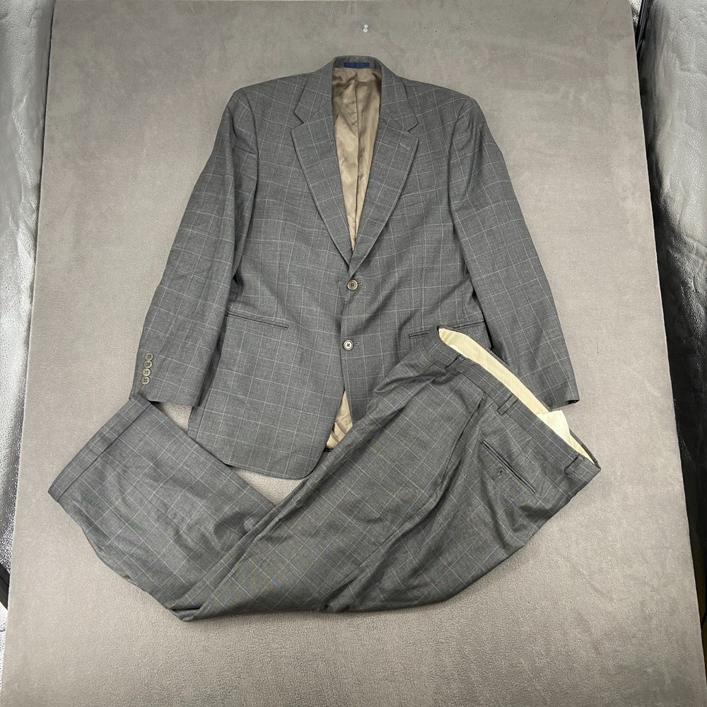 Daniel Cremieux Loro Piana 2 Piece Suit Set Mens 42 Gray Grid Notch Lapel